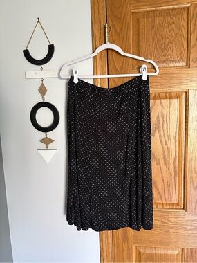 Christopher & Banks Black Midi Skirt with White Polka Dots